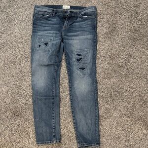 Current/Elliott Dark Blue Distressed Ankle Jeans